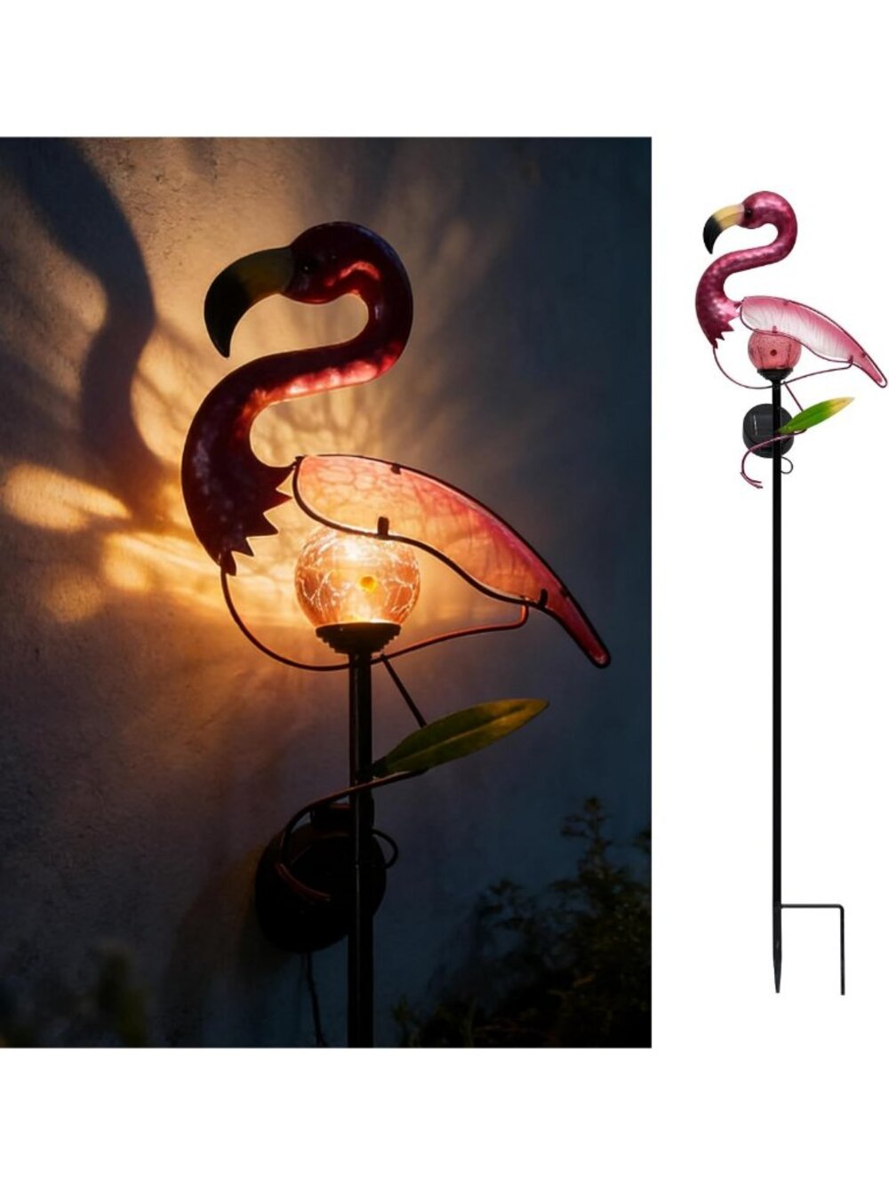 32-Inch Pink Flamingo Solar Garden Stake - LED Light Yard Decor, Weatherproof